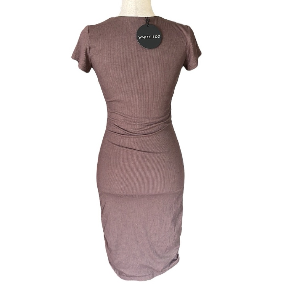 White Fox Adjustable Side Ruched Ribbed Body Con Dress - Picture 5 of 9